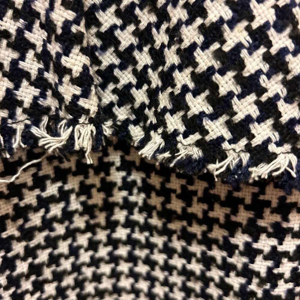 Zara Navy & Cream Fringed Houndstooth Pullover Knitted Shirt Sz L NWT! - Picture 3 of 16